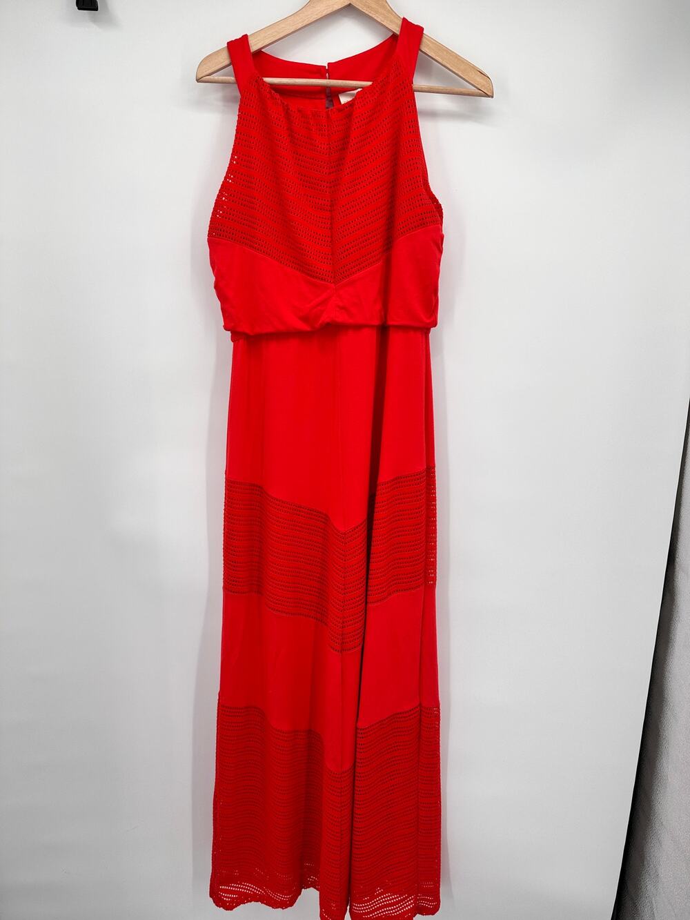 CHICO'S Red Eylet Texture Detail Halter Maxi Dress // S